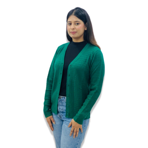 ParkAvenue Women Winter Wear | Knitted Button-Down V-neck Pullover Green Colour Product Id- PWWF00677-N6