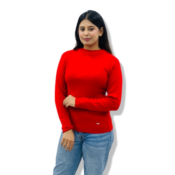 ParkAvenue Women Winter Wear | Solid Round Neck Red Sweater | Product Id- PWWE00667-R5