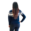 Women Striped Crew Neck Dark Blue, White Sweater Product ID - PWWZ00722-B8